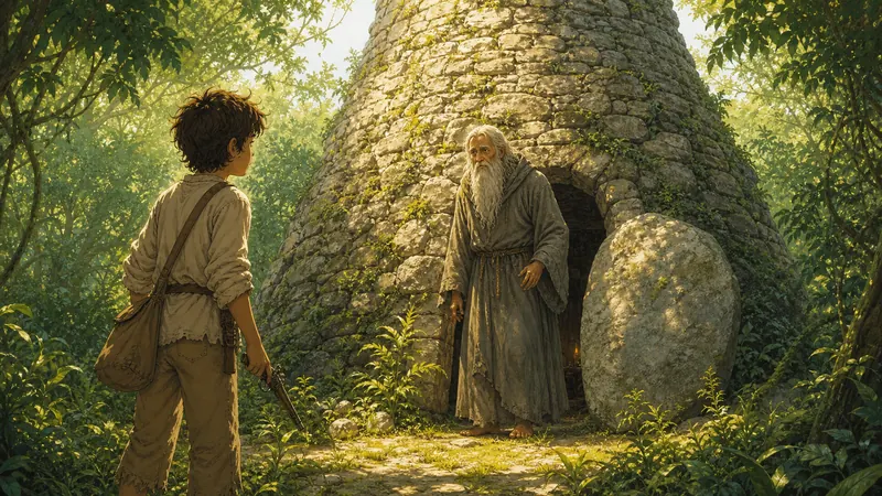 Matt in the thicket before the hermit’s stone tower
