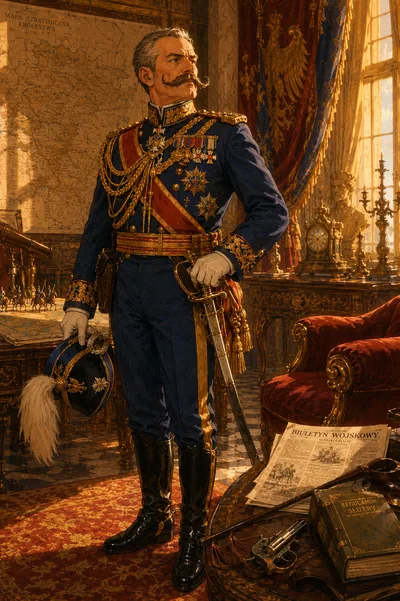 Illustrated portrait of the Minister of War