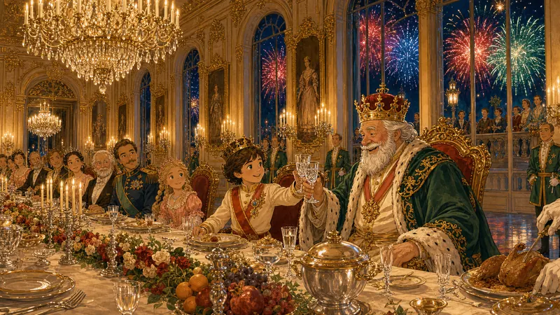 A banquet with fireworks at a foreign king’s court