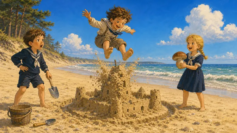 Matt building a sandcastle fortress by the sea