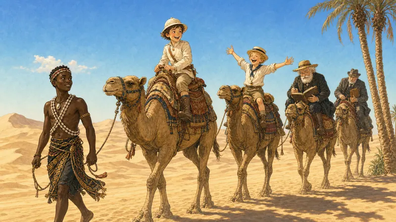 A camel caravan with Matt crossing the desert