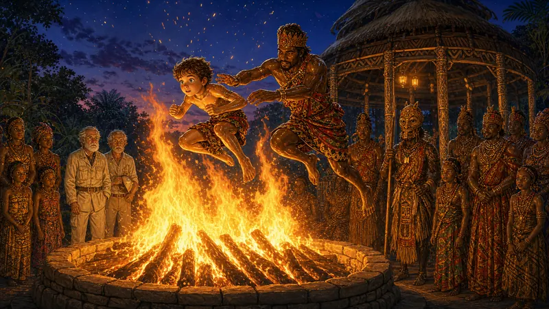 A night friendship ceremony by the fire in King Bum-Drum’s land