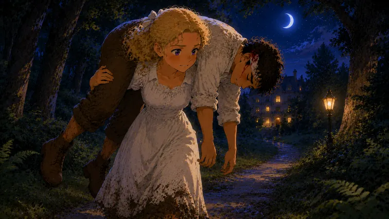 Wanda carries the wounded Adam through the park at night