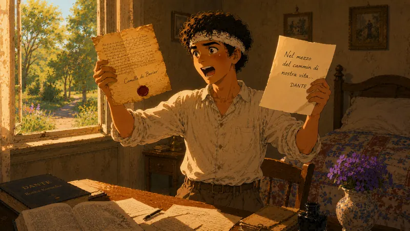 Adam with the colonel’s letter and a translation of Dante